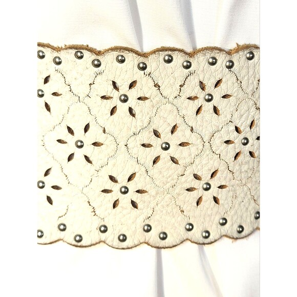 Trio of Boho Tie Back Belts White Cutout Studded Leather, Macrame and Denim main image 12